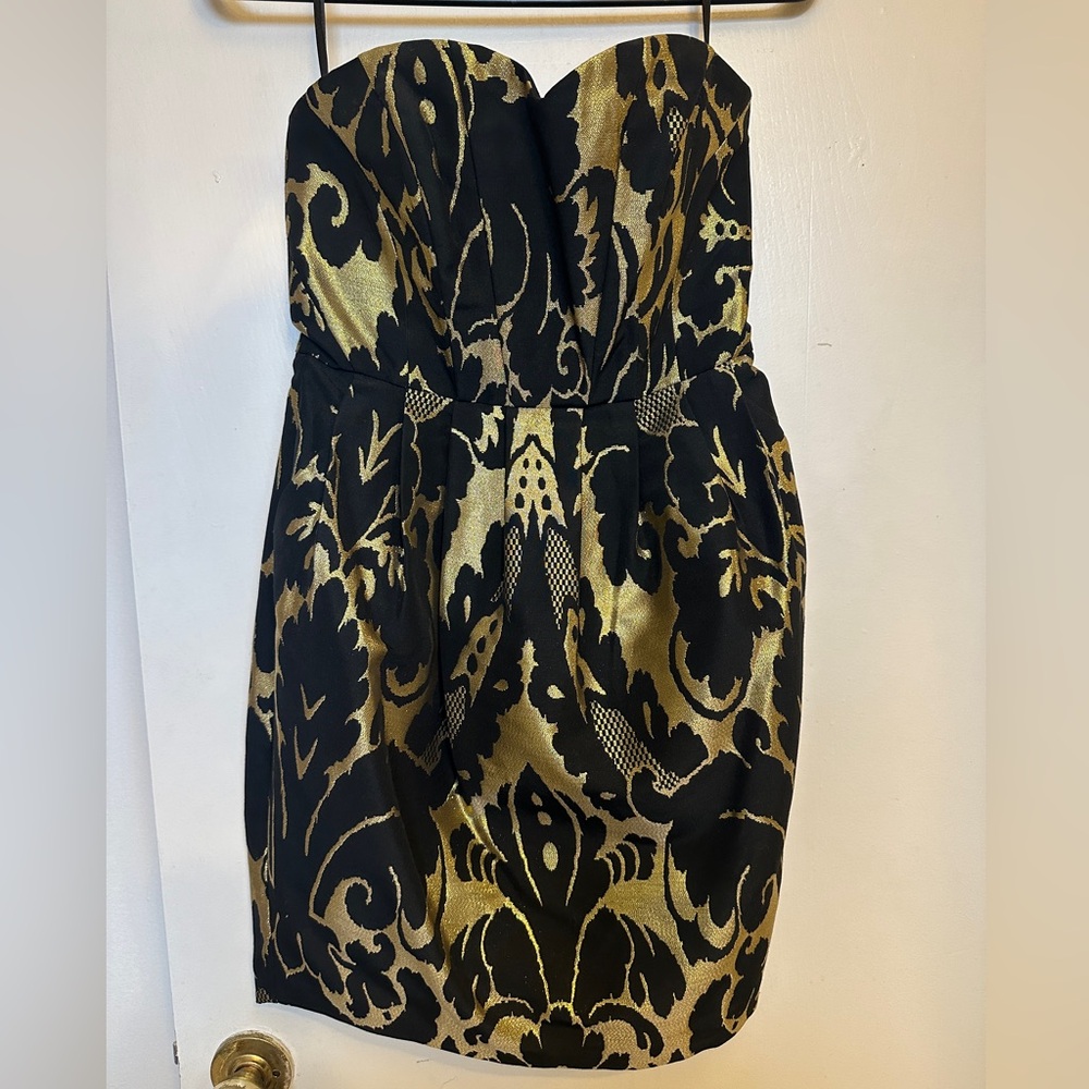 Gold & Black Brocade sweetheart strapless dress